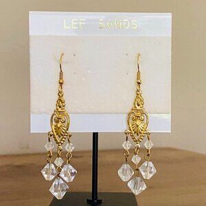 Lee Sands Gold Victorian Crystal Drop Earrings NEW!